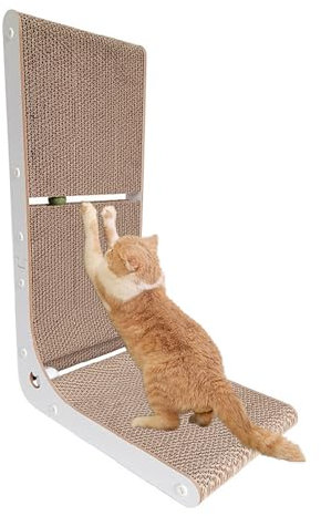 VEIYI Kratzbrett Katzen, L förmige Katzenkratzer, Katzenkratzer für Wand, Kratzpappe Wellpappe Katzen, Katzenkratzpad für Ecke, Katzenkratzbrett mit Klingelballspielzeug & Katzenminze, Weiß