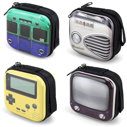 HJIAMA 4 Piezas Funda Auriculares, Metal Caja Pequeña para Auriculares, Patrón Divertido, Diseño de Doble Cremallera, Funda Auriculares, para Guardar Auriculares, Dulces, Llaves