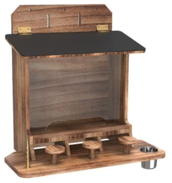 JAZUIHA Eichhörnchen Futterhaus Wetterfest, Eichhörnchenhaus Holz für den Außenbereich, Futterstation mit Picknick-Tisch, Tänke und Maiskolbenhalter