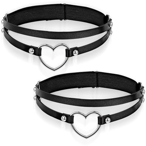 JIYIN 2 Strumpfhalter Damen, Leder Bein Strumpfband Verstellbares Strumpfhalter Oberschenkel Doppellagiges Gothic Beingurt Strumpfband Gürtel für Karneval Cosplay Party Zubehör