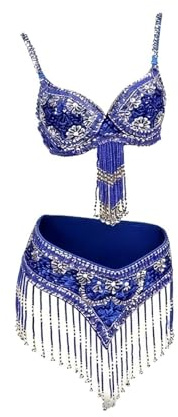 AMENGJ Top Danza del Vientre Disfraz Traje de Baile de Dos Piezas con Sujetador y cinturón con Cuentas de Lentejuelas de Estilo Oriental for Mujer(Color 2,M)