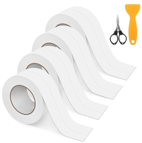 BELICOO Bath Sealant Strip, 4 Rolls Waterproof Sealing Tape, Self Adhesive Caulk Strip, Simple Seal Tape for Bathroom, Toilet, Bathtub, Sink, Wall Corner, Kitchen with Sealing Tool (126in, White)