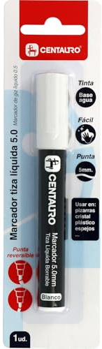 Centauro - Marqueur craie liquide effaçable blanc, pointe 5 mm, encre à base d'eau, pointe réversible conique et biseautée, parfait pour tableaux noirs, verre, plastiques ou miroirs