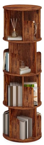 AVAWING Rotating Bookshelf 360°, 4-Tier Corner Bookcase for Small Spaces, Holds 80-100 Books, Space-Saving Shelf for Bedroom, Living Room, Study Room & Home Office, Brown