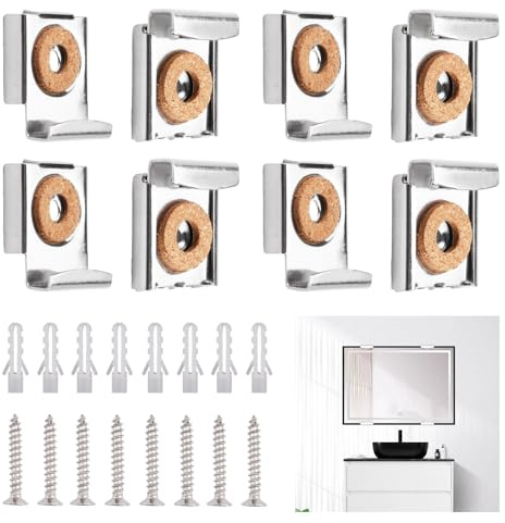 8 Piezas Clips de Espejo Sin Marco, Soporte Espejo Pared, Soporte para Espejos Sin Marco, Soportes Espejos Pared Fijación con Resorte