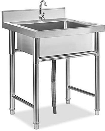 Fregadero de acero inoxidable para uso comercial, fregadero de cocina de un solo tazón con colador para restaurantes, servicio de alimentos y catering