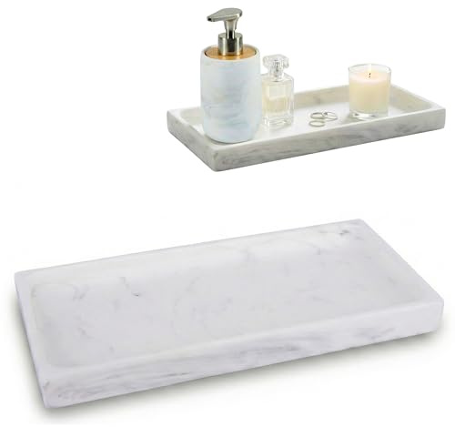 Kook Time Bandeja Decorativa Rectangular - Vaciabolsillos para Recibidor, Bandeja para Baño, Perfumes, Velas o Joyas - Resina Efecto Mármol Blanco - 25.5 x 12 cm - Impermeable