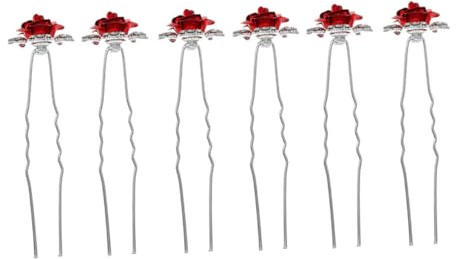 Ciieeo Set 6 Forcine per Chioma da Sposa Fiore Rosa e Strass, Fermagli a Forcella a U, Accessori Decorativi Eleganti per Matrimoni, Feste e Uso Quotidiano