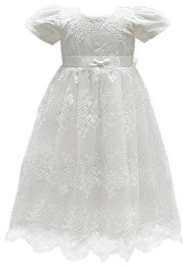 Selene Robe de baptême en dentelle brodée ivoire pour bébé fille, robe formelle pour mariage, anniversaire, demoiselle d'honneur, robe de baptême pour bébé, ivoire, 24 Months