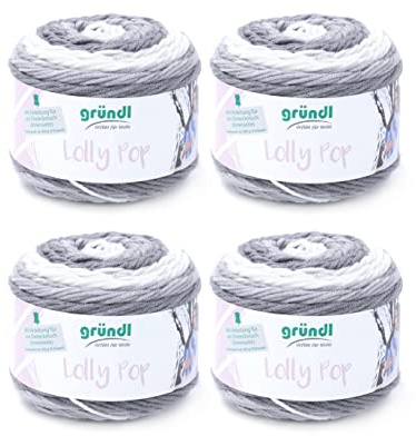 Gründl Laine Lolly Pop – laine épaisse pour crocheter et tricoter avec dégradé de couleurs – espectueuse de la peau – 100% acrylique – 4 pelotes 150 g / 240 m – taille d’aiguille 5–6 - argent