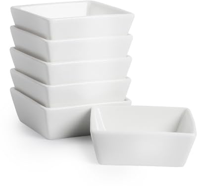 BTaT- Ramekins 4 oz Square, Set of 6 Ramekins for Baking, Creme Brulee Dishes, Souffle Cups, Flan Pan, Sauce Cups, Custard Cups, Pudding Cups, Desert Bowls, Dipping Bowls