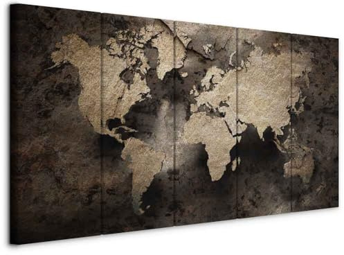 murando - Quadro Mappamondo 225x90 cm 5 pezzi - Stampa su Tela - Quadri Componibili Moderni Grandi Soggiorno - Pannelli Decorativi per Pareti Decorazioni da Parete Calcestruzzo Scuro k-A-0468-b-m