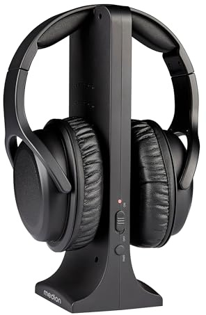 MEDION Casque sans Fil HS-1 (pour TV, portée Jusqu’à 15 m, avec Station de Charge, Over Ear, Grand Confort, USB-C, MD40006)