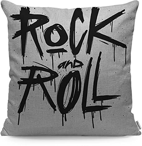 WONDERTIFY Rock And Roll Cushion Cover Hand Draw Old Sketch Tattoo Text Pillowcases for Men Women, Pillow Cover Living Room Farmhouse 45X45 Cm