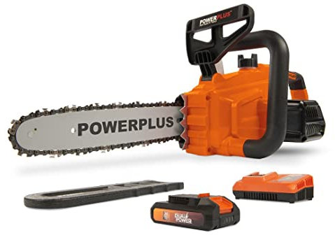 Powerplus Dual Power Akku Kettensäge POWDPGSET37 - kleine elektrische 20V Säge, mit Akku und Ladegerät, 300 mm Schwert für Einhand Bedienung, automatische Kettenschmierung, Gartengeräte