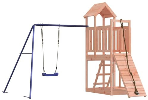 vidaXL Spielturm, Klettergerüst mit Kletterwand Schaukel, Kinder Kletterturm mit Holzdach, Spiel-Zubehör für Garten, Holz Spielplatz, Massivholz Douglasie