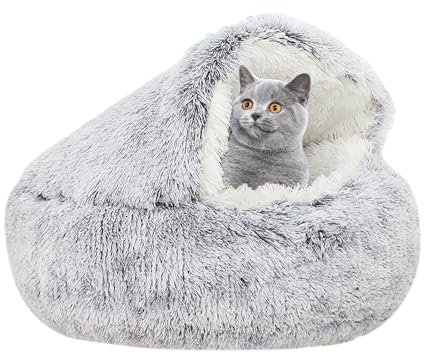 YUDANSI Katzenbett, 40cm Überdachtes Hundebett Katzenhöhlenbett Donut für Kätzchen welpen, Plüsch Kunstfell Nest flauschiges Hundebett Rund hundekissen hundesofa katzenbett für katzen und kleine Hunde