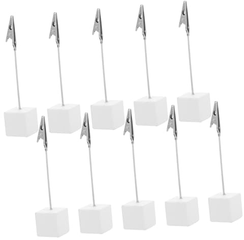 DEARMAMY 10 Clips De Nota De Papel Con Base Cúbica Porta Fotos Y Porta Notas Para Oficina Y Hogar Color Plata Para Tarjetas Recordatorios Y Tareas En Escritorio