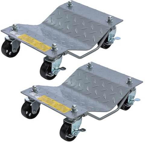 KATSU Tools 2 Stück Rad Rangierheber 1,5 Ton Tragkraft, Mobile Reifenplattform 40x30cm und feststellbare Wagenheber Rangierbrett Autowerk Rangierhilfe Auto PKW Rangierroller