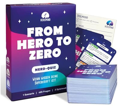 HEROMIND Wissen Quiz Spiel from Hero to Zero Nerd Quiz – Fragespiel Geschenk für Nerds – Karten Spiel Neuheiten 2024 zu IT, Comics, Serien & mehr – Wissensspiele für Erwachsene ab 14 Jahre