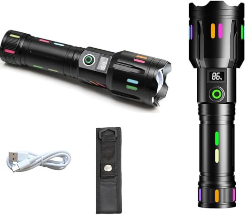 Crystals LED Rechargeable Torch, 500000 Lumens Bright Tactical Flashlight Torch with Adjustable Focus, 5 Lighting Modes, Powerful Waterproof Torch Light for Camping, Emergency, and Outdoor Use