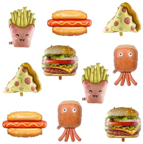 10pcs Hamburger Balloons Hot Dog balloons Pizza French Fries Squid Balloons Aluminum Food Balloon Birthday BBQ Themed Party Decorations
