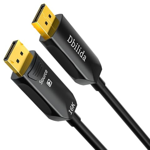Dbilida Glasfaser DisplayPort Kabel 2.1 2.0 30M, 16K Glasfaserkabel DP 2.1 2.0 Kabel Unterstützt 54 Gbit/s, 16K 60Hz, 8K 120Hz, 4K 240Hz, 2K 360Hz, DSC 1.2a für Gaming Monitore