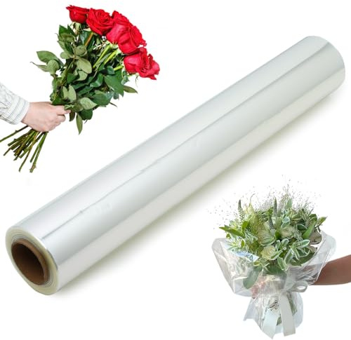 Carta Trasparente per Confezioni，80 cm x 30 m Imballaggio Cellophane carta da regalo，Carta regalo rotolo per Fiori, Cesti,Regali, Imballaggi Artistici (Transparent)