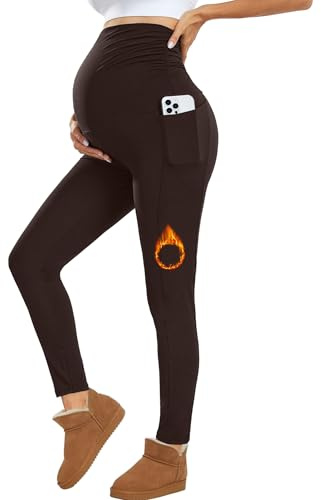 Nlieanuc Maternity Leggings Over Bump with Pockets Pregnancy Soft Belly Support Yoga Pants Stretchy Winter Maternity Trousers