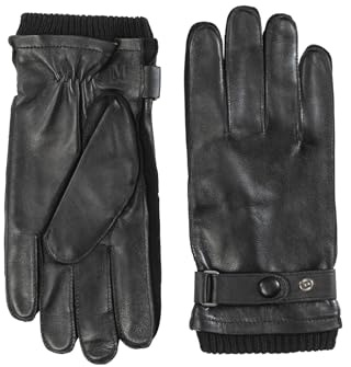 Bruno Magli Men's Leather Gloves with Strap and Knit Cuff - 100% Nappa Leather & Merino Wool Blend Knit-Lined Glove Pair
