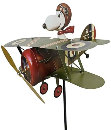 Cartoon Pilot Flying Biplane Metal Wind Spinner, Vintage Windmill Garden Yard Art Decor for Outdoor Patio, Lawn & Backyard-Self assembling (Green)