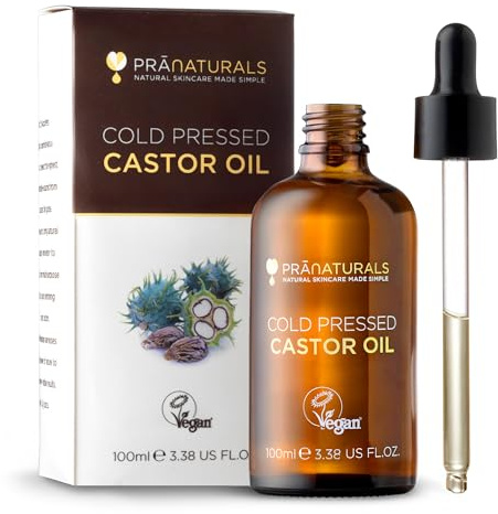 PraNaturals Olio di Ricino Spremuto a Freddo 100 ml – Olio 100% Puro e Vegano per Capelli, Ciglia e Sopracciglia – Ricco di Omega 6 e 9