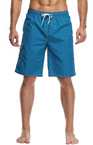 Herr Black Cargo badshorts snabbtorkande boardshorts med dragsko elastiskt midjeband och sidfickor, Himmelsblått, S