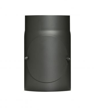 Ugnsrör av 2 mm starkt stål (rökrör) i 150 mm diameter, för kamin och eldställe, senoterm, svart, 250 mm lång med rengöringsdörr