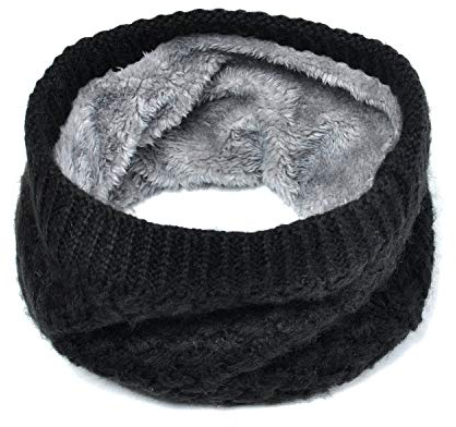 LO SHOKIM Neck Warmer Men Fleece Neck Gaiter Women Scarf Winter Double-layer Thick Knit Circle Loop Infinity Scarf Warm Windproof (Black)