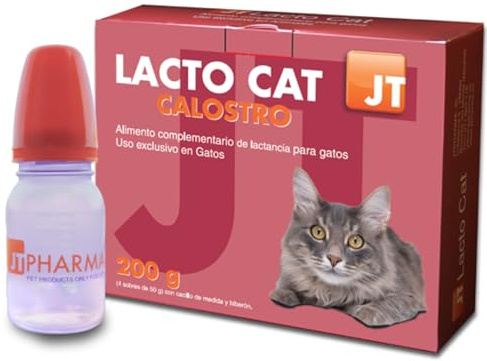 Lacto Cat Calostro | 4 Sobres de 50 Gramos | con cacillo de Medida y biberón.