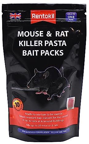 Rentokil FMR52 Mouse and Rat Killer Pasta Bait Packs, Black, 4 x 11 x 19.5 cm