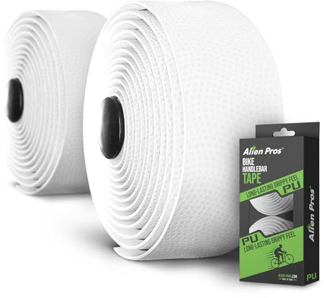 ALIEN PROS Bike Handlebar Tape PU (Set of 2) White - Enhance Your Bike Grip with These Bicycle Handle bar Tape - Wrap Your Bike for an Awesome Comfortable Ride (Set of 2, White)