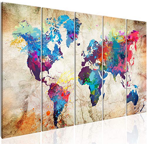murando - Cuadro de cristal acrílico Mapamundi 150x60 cm Impresión de 5 Piezas Pintura sobre Vidrio Imagen Gráfica Decoracion de Pared Abstracto - Colorido Mapa Viaje k-A-0179-k-o