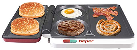 BEPER 101CUD500 Piastra Multifunzione 4 in 1, 1000 W, Rivestimento Antiaderente, Rosso