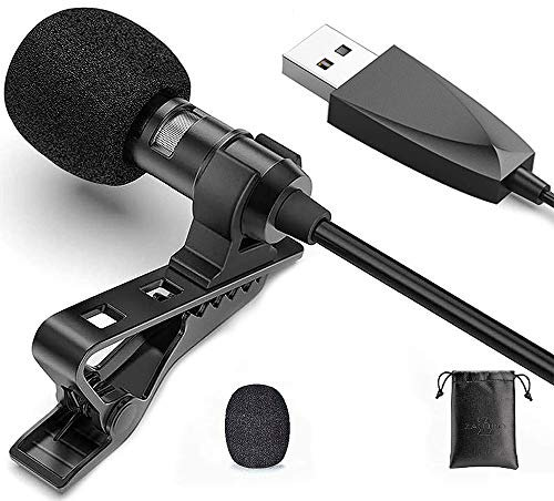 ANCLLO Micrófono USB Lavalier Omnidireccional Solapa Micrófono Manos Libres Camisa Collar Clip Micrófono para Cámara, Smartphone ,Vivo Podcast, Entrevista,Teleconferencia/Aprendizaje, Juegos