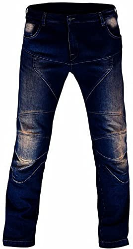 Juicy Trendz Motorcykeljeans – cykelbyxor för män med knän och höfter säkerhetsdynor, snygg och skyddande motorcykel kevlarbyxa för cyklist, P-blå, 40W X 30L