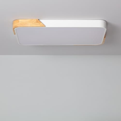 LEDKIA LIGHTING - Plafón LED 30W Rectangular | CCT Seleccionable (Blanco Cálido, Neutro, Frío) | Madera y Metal | Ideal para Cocina, Comedor, Habitación, Blanco