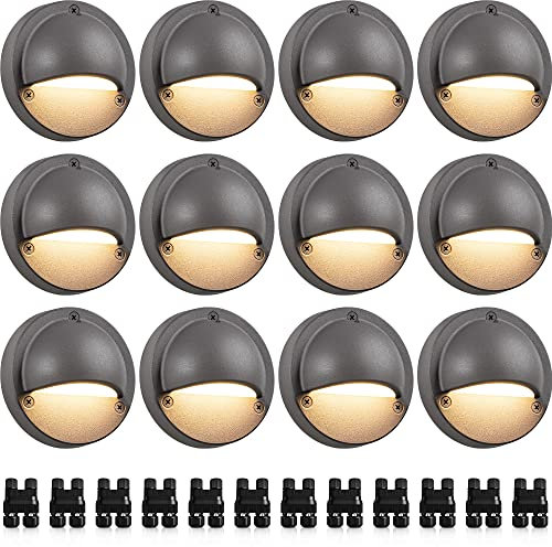 SUNVIE 12 Pack Low Voltage Deck Lights 5W LED Landscape Step Stair Lights Outdoor with Fastlock2 Wire Connector 3000K 12-24V Accent Lighting for Garden Post Fence 3.2FT ETL Listed Cord
