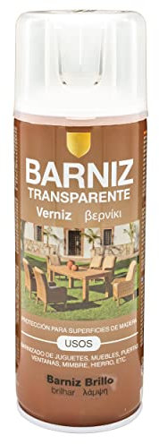 Pintura spray 400ml Barniz Brillo transparente para Metal/Madera/Plástico(Barniz Brillo,1 Bote)