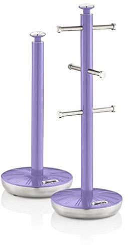 Swan SWKA1054PURN Retro Kitchen Towel Pole and 6 Branch Mug Tree, Purple