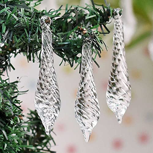 Clear Glass Icicles Christmas Ornaments- 20 Piece Set- Hanging Crystals for Centerpieces and Chandeliers