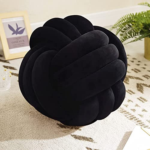GYCS Cuscino a Sfera a Nodo Cuscino A Nodo Intrecciato Cuscini Annodati Rotondi Cuscini di Giocattoli Decorazione Fatta a Mano Cuscino Annodato per Divano Car Office Decor,Nero,22cm