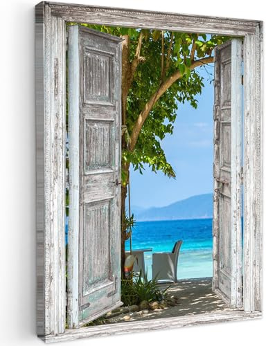 MuchoWow© Quadri Astratti su Tela 50x70 cm Foto Quadro Moderno Soggiorno Canvas Decorazioni Camera da Letto Spiaggia - Tropicale - Mare - Vista dalla finestra