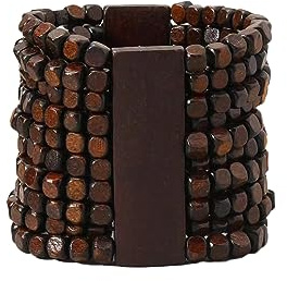 COLORFUL BLING Handmade Natural Wooden Beads Cuff Bracelet Woven Chunky Geometric Bangle for Women Summer Beach Boho Jewelry-multilayer